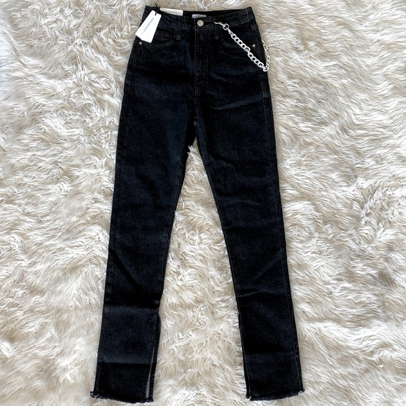 WeWoreWhat Slit Hem Chain Jean in Washed Black - Picture 7 of 13